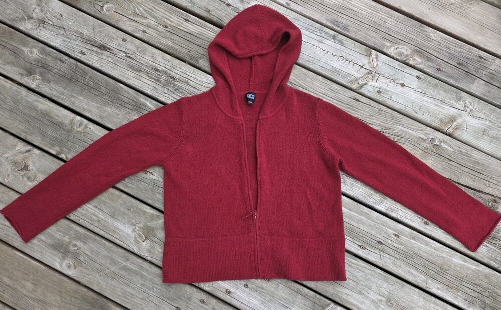 Eileen Fisher Red Full Zip Hoodie Sweater Jacket Cotton Blend Women's Medium